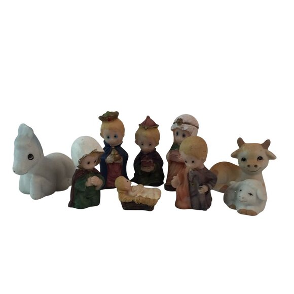 Other - Miniature Christmas Nativity Set Fof 9 Figures & Animals Hand Painted Sri Lanka